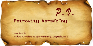 Petrovity Varsány névjegykártya